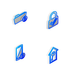 set isometric line lock and check mark folder vector image