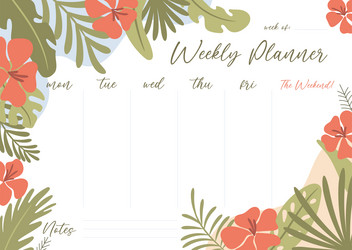 Printable weekly planner concept with tropical Vector Image