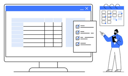 professional pointing at checklist with data table vector image