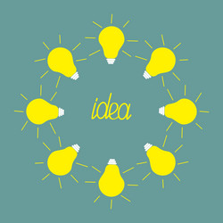 Yellow light bulb round frame idea concept flat de vector