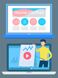 online courses education in internet on computer vector