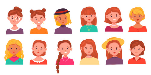 women hairstyles avatars pretty female portraits vector