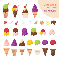 cartoon color ice cream constructor icon set vector image