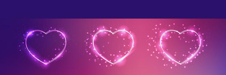 neon double frame in heart form with shining vector image