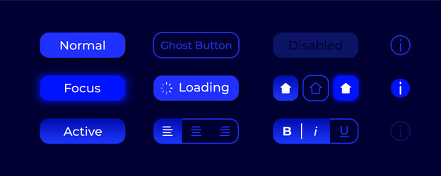 Glowing buttons ui elements kit vector