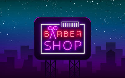 barber shop logo neon sign design elements Vector Image
