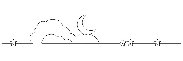 one continuous line drawing of moon with cloud vector image