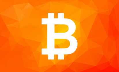 Bitcoin sign on low poly orange background vector