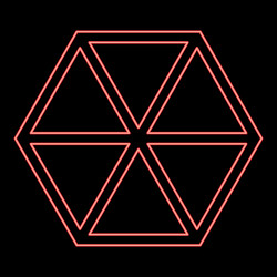 neon abstract cube shape hexagon box red color vector image