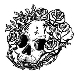 Scary Skull with Floral Crown Vector Image