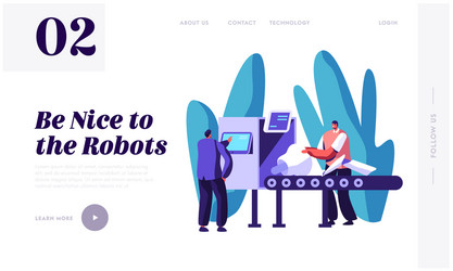 Engineers male characters set up part robot vector