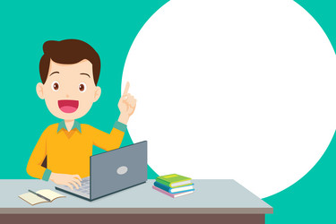 man using laptop computer and speech bubble vector image