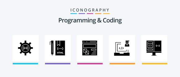 programming and coding glyph 5 icon pack vector image