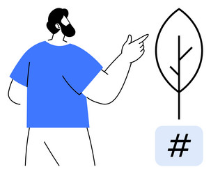 man pointing at a stylized tree with metadata vector image