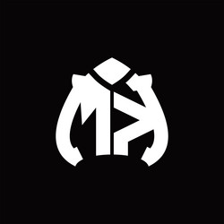 Mk logo monogram rounded hexagon shape Royalty Free Vector