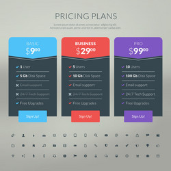 pricing table in flat design style for websites vector image