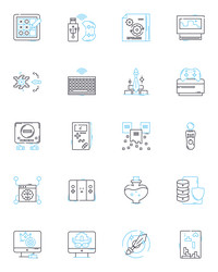 computer hardware linear icons set processor vector image