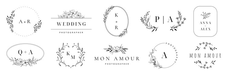 Elegant Floral Wedding Monogram Templates Vector Image