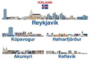 iceland main cities skylines isolated set Vector Image