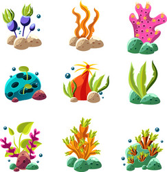 Set of cartoon underwater plants Royalty Free Vector Image