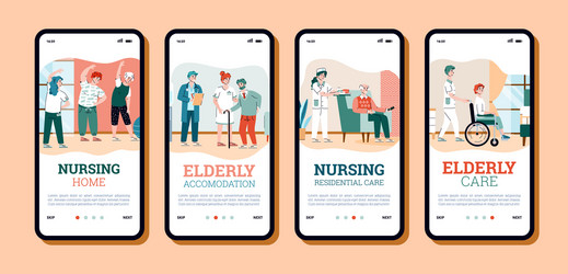 Onboarding pages set for nursing home services vector