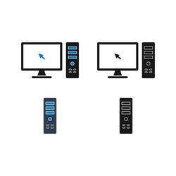 computer monitor and cpu icon set flat style eps vector image