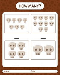 how many counting game with skull worksheet vector image