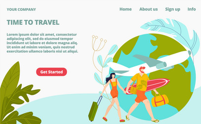 time to travel tourism landing page young people vector