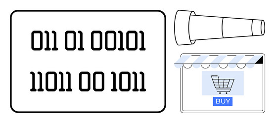 binary code telescope and e-commerce website vector image