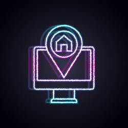 glowing neon line computer monitor and folded map vector image