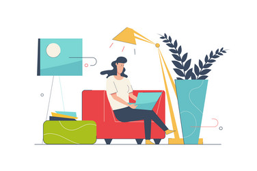 freelance work concept with people scene in flat vector