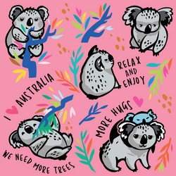 set cute koala characters with text Vector Image