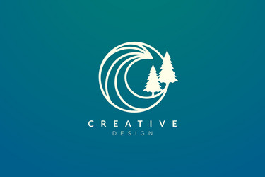 ocean waves and trees in a circle minimalistic vector image