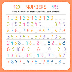 write the numbers that will continue each pattern vector image