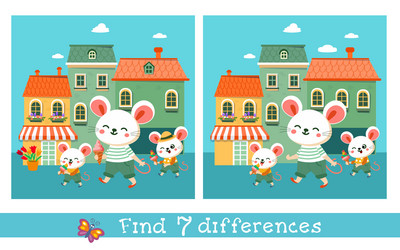 Find 7 differences educational puzzle game vector