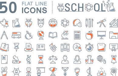 Set flat line icons school Royalty Free Vector Image