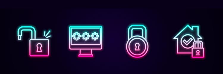 set line open padlock monitor with password lock vector image