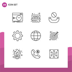 Mobile interface outline set 9 pictograms vector