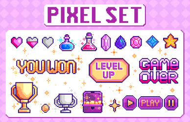 pixel retro game elements set interface icons vector image