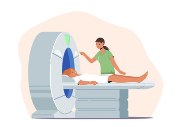 Medical health care woman patient lying on mri vector