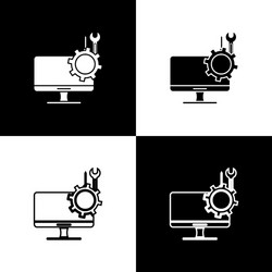 set computer monitor with screwdriver and wrench vector image