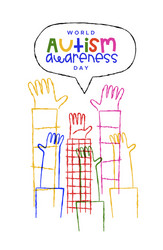 Autism awareness day kid hand cartoon card vector