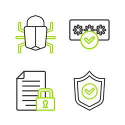 Set line shield with check mark document and lock vector