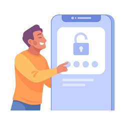 man at smartphone screen with secure password vector image