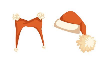 Santa Hat with Furry Balls Vector Image