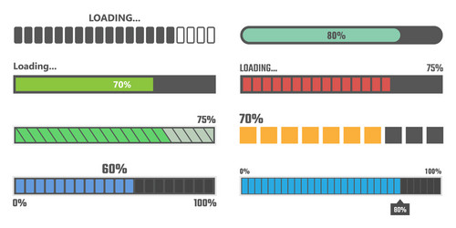 Loading bar icons load progress indicator Vector Image