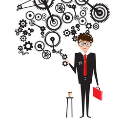 man in suit with cogs on white background vector image