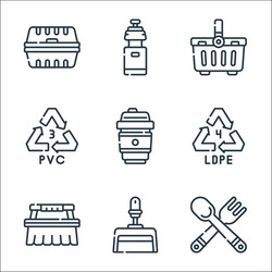 plastic products line icons linear set quality vector image