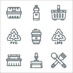 Plastic products line icons linear set quality vector