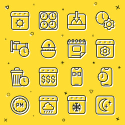 set line moon and stars alarm clock app mobile vector image